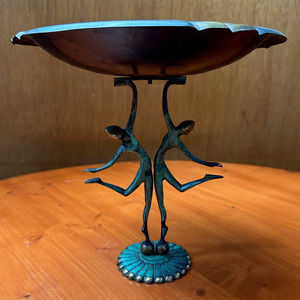 Vintage Moshe Klein/Maurice Ascalon Verdigris Dancers Sculpture Holding a Bowl